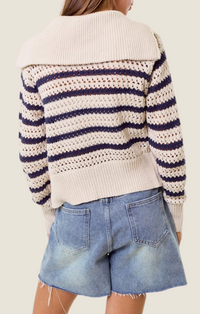 D&R oatmeal/navy stripe zip front sweater
10615J-NVY