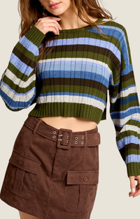 Le lis olive striped knit cropped sweater 
IWT3182-OLV