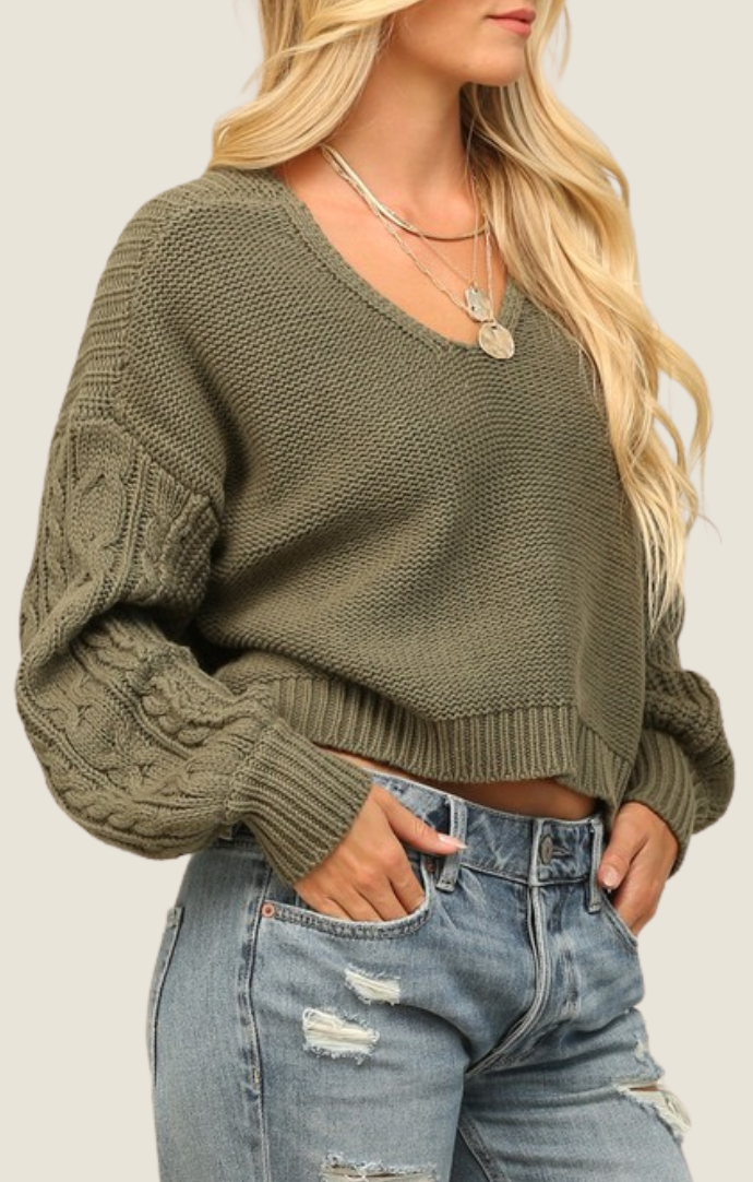 KyeMi olive vneck knit sweater 
30889-OLV