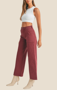 Just Black Denim Spiced Burgundy Wide Leg Utility Jeans