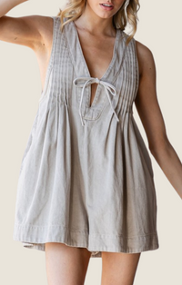 Studio 12.20 taupe denim pleated vneck slvls romper VD71971-L1-TPE