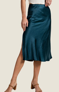 ES teal satin side slit midi skirt 
SKS7160-TEAL