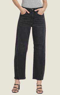 FM washed black high rise barrel jeans 
F5768-BLK