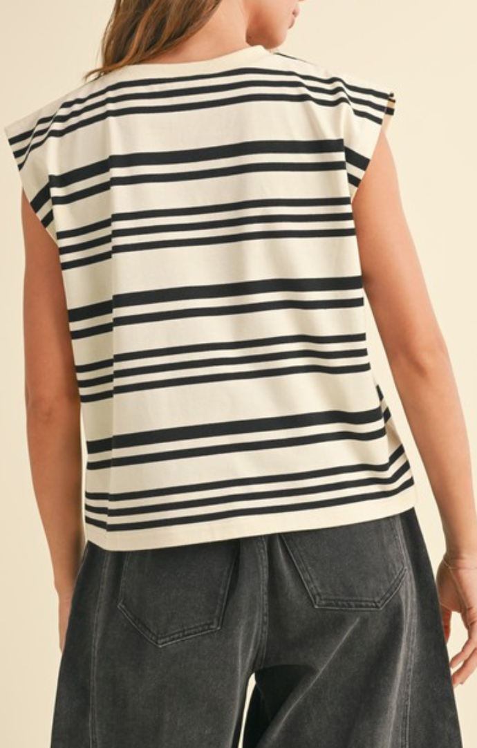 Miou Muse white/black stripe muscle t shirt T4339-WHTBLK