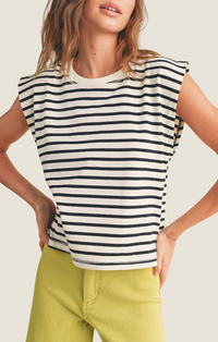 Miou Muse white/black stripe sleeveless top T608-WHTBLK