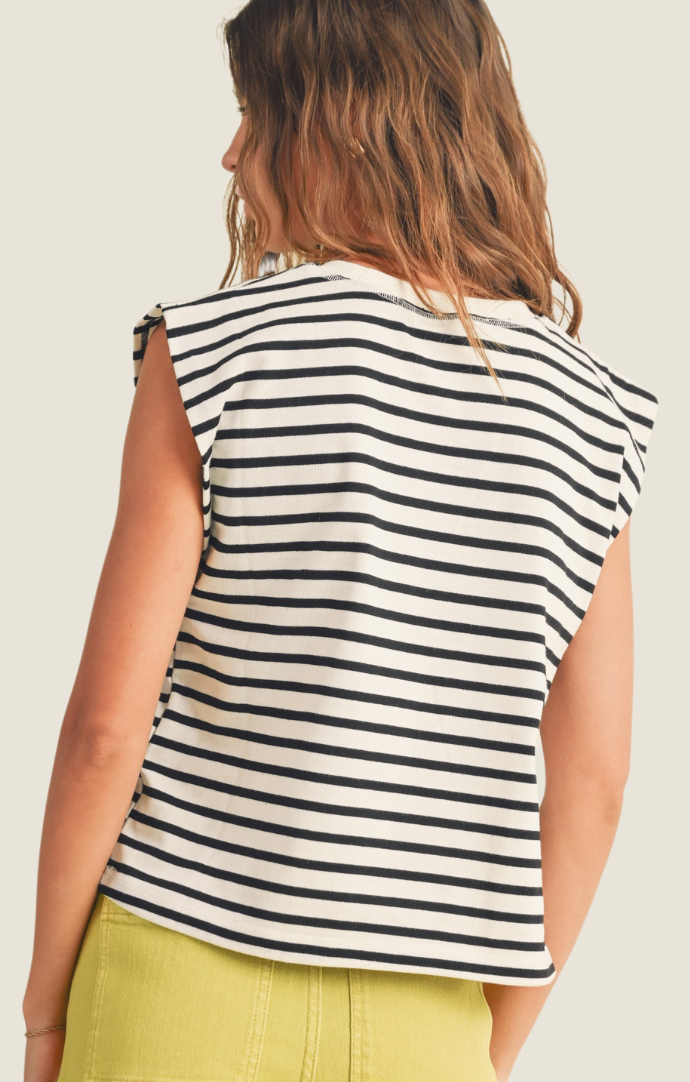 Miou Muse white/black stripe sleeveless top T608-WHTBLK