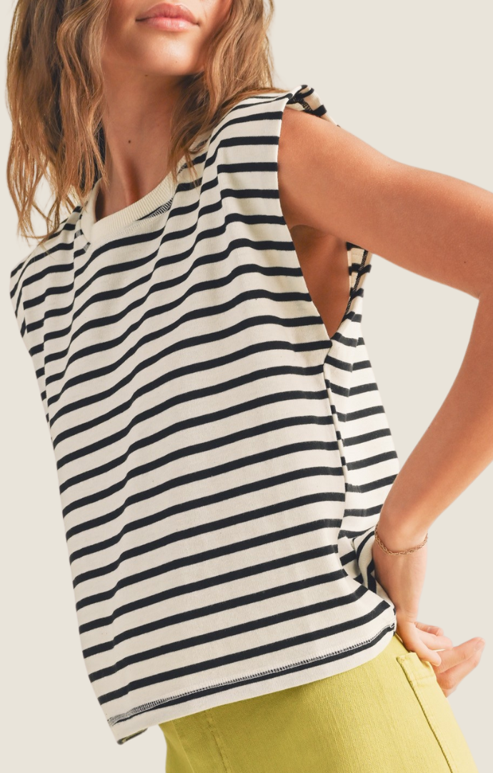 Miou Muse white/black stripe sleeveless top T608-WHTBLK