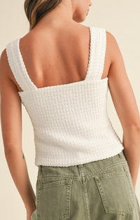 Miou Muse White Textured Fabric Cropped Tank